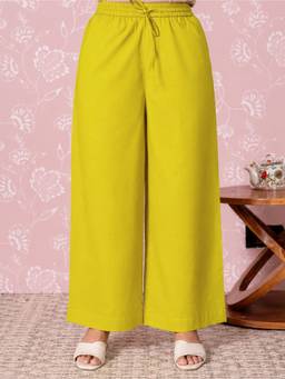 ARAMYA - Women Green Soft Cotton Solid Palazzo