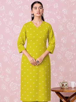 ARAMYA - Soft Cotton Straight Butta Print Green Kurta