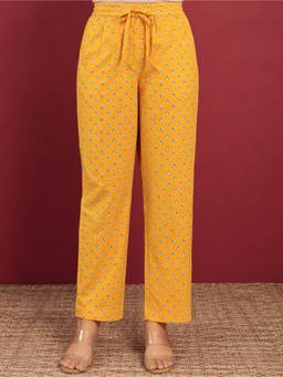 ARAMYA - Women Orange Soft Cotton Butti Palazzo