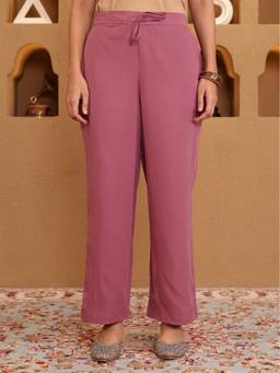 ARAMYA - Women Mauve Crepe Solid Pant