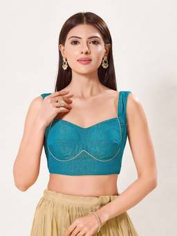 VAMAS - THE DESIGNER BLOUSES - Teal Crush Tissue Katori Cut Blouse