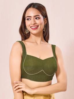 VAMAS - THE DESIGNER BLOUSES - Green Crush Tissue Katori Cut Blouse