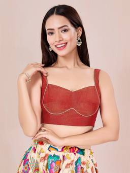 VAMAS - THE DESIGNER BLOUSES - Rust Crush Tissue Katori Cut Blouse