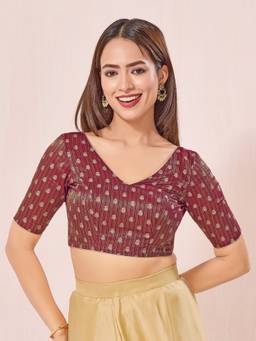 VAMAS - THE DESIGNER BLOUSES - Red Signature V Neck Brocade Blouse