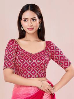 VAMAS - THE DESIGNER BLOUSES - Pink Bandhani Brocade Elbow Sleeves Blouse