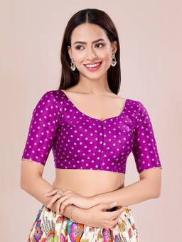 VAMAS - THE DESIGNER BLOUSES - Purple Gajji Silk Brocade Paan Neck Blouse