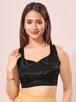 VAMAS - THE DESIGNER BLOUSES - Black Pure Crepe Silk Paan Neckline Sleeveless Blouse