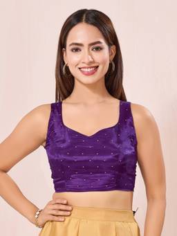 VAMAS - THE DESIGNER BLOUSES - Purple Pure Crepe Silk Paan Neckline Sleeveless Blouse
