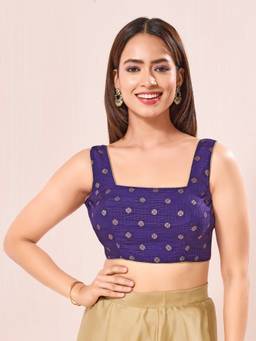 VAMAS - THE DESIGNER BLOUSES - Purple Checks Butti Festive Square Neck Blouse