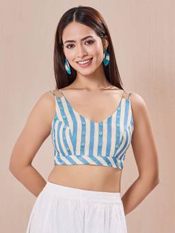 VAMAS - THE DESIGNER BLOUSES - Blue Breezy Summer Sleeveless Printed Yoke Blouse