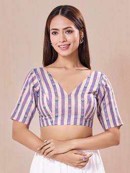 VAMAS - THE DESIGNER BLOUSES - Purple Summer Printed V Neck Blouse