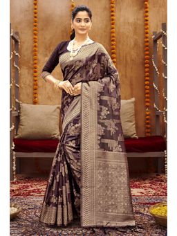 Sangam Prints - Purple Cotton Woven Zari Work Traditional Tassel Saree with Unstitched Blouse