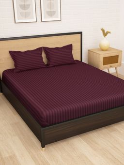 Story@Home - 300 TC Stripes Microfiber Double Size bedsheet with 2 Pillow Covers Maroon