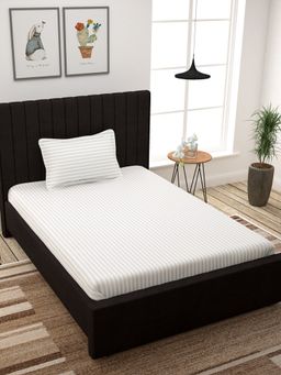 Story@Home - 300 TC Cotton Satin Stripes Single Bedsheet with 1 Pillow Cover Grey