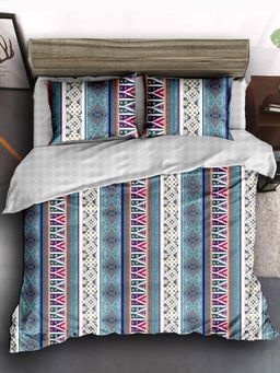 Story@Home - 240 TC Microfiber Double Printed Flat Bedsheet with 2 Pillow Covers Blue & White