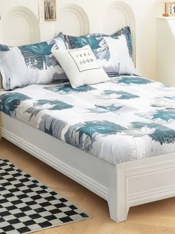 Story@Home - Microfiber Queen Fitted Bedsheet with 2 Pillow Covers White & Grey