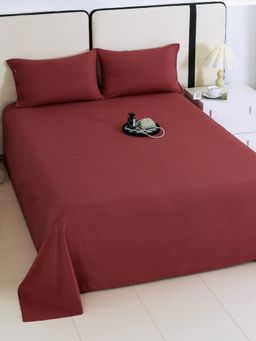 Story@Home - 240 TC Cotton Blend King Bedsheet with 2 Pillow Covers Red