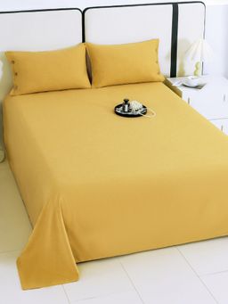 Story@Home - 240 TC Cotton Blend King Bedsheet with 2 Pillow Covers Mustard