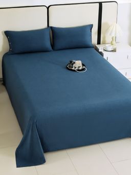 Story@Home - 240 TC Cotton Blend King Bedsheet with 2 Pillow Covers Navy Blue
