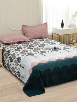Story@Home - 240 TC Microfiber Double Bedsheet with 2 Pillow Covers White & Peach