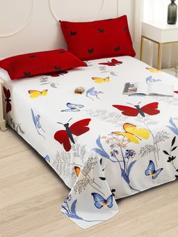 Story@Home - 240 TC Microfiber Double Bedsheet with 2 Pillow Covers White & Blue
