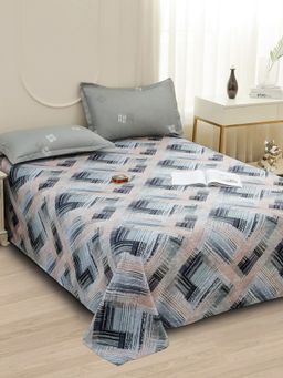 Story@Home - 240 TC Microfiber Double Bedsheet with 2 Pillow Covers Grey & Peach