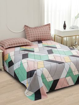 Story@Home - 240 TC Microfiber Double Bedsheet with 2 Pillow Covers Green & Peach