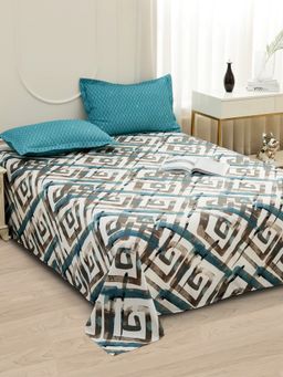 Story@Home - 240 TC Microfiber Double Bedsheet with 2 Pillow Covers Cyan & White