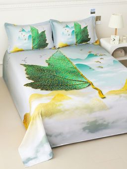 Story@Home - Microfiber 300 TC King Size Bedsheet with 2 Pillow Covers, Green & Yellow