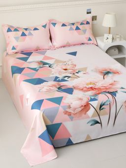 Story@Home - Microfiber 300 TC King Size Bedsheet with 2 Pillow Covers, Baby Pink & White