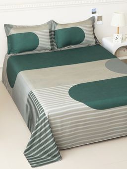 Story@Home - Microfiber 300 TC King Size Bedsheet with 2 Pillow Covers, Ivory & Teal Blue