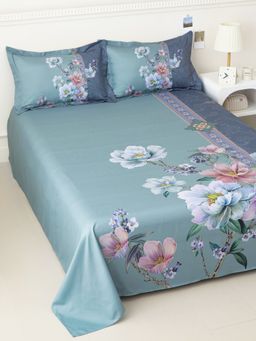 Story@Home - Microfiber 300 TC King Size Bedsheet with 2 Pillow Covers, Mint Green & Navy Blue