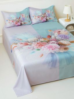 Story@Home - Microfiber 300 TC King Size Bedsheet with 2 Pillow Covers, Light Purple & Mint Green