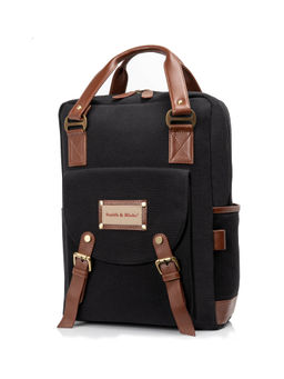 Smith & Blake - Laptop Backpack Black Canvas With Leatherette Styling Sky
