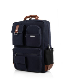 Smith & Blake - Laptop Backpack Blue Canvas With Leatherette Styling Elliot