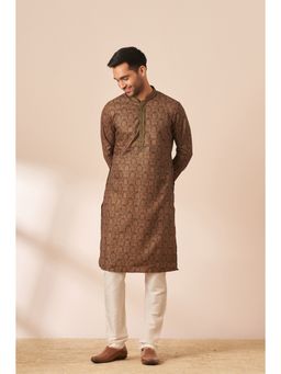 Manyavar - Green Blended Viscose Printed Kurta with Churidar (Set of 2)