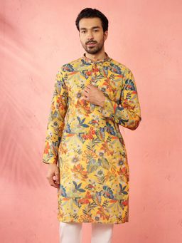 Vastramay - Men Mustard Cotton Linen Kurta