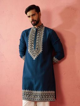Vastramay - Men Turquoise Chanderi Kurta