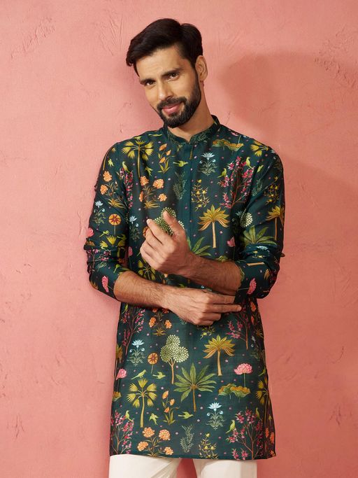 Vastramay Men Green Muslin Kurta