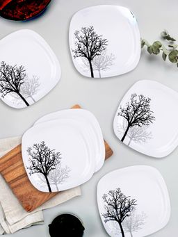 USHA SHRIRAM - Melamine 6 Square Plate Set Black Tree