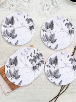 USHA SHRIRAM - Melamine 6 Plate Set Black Marble Flower Round