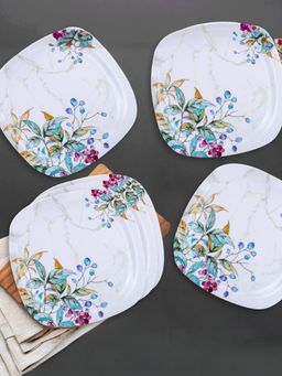 USHA SHRIRAM - Melamine 6 Square Plate Set Green Marble Flower