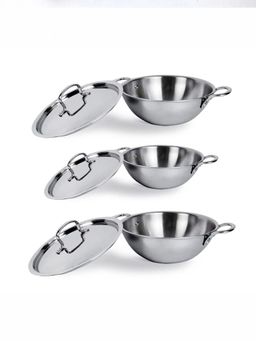 USHA SHRIRAM - Set of 3 25 mm Kadai with SS Lid 20 cm 22 cm 24 cm-1.6 Ltr 2.2 Ltr 3.6 Ltr