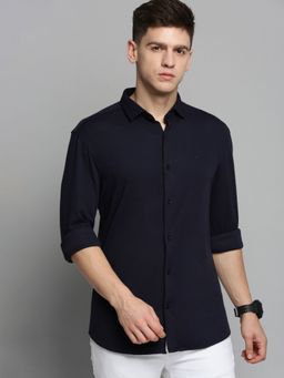 SHOWOFFFF - Mens Spread Collar Navy Blue Solid Shirt
