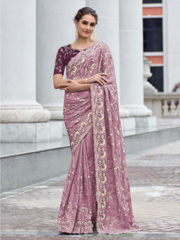 Odette - Mauve Fancy Embroidered Saree with Unstitched Blouse