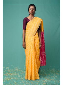 Unnati Silks - Yellow Pure Shibori Printed Kota Saree with Unstitched Blouse