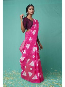 Unnati Silks - Pink Pure Shibori Printed Kota Saree with Unstitched Blouse