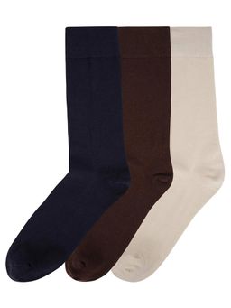 NEXT2SKIN - Mens Cotton Socks Crew Length Seamless Socks - Pack of 3 (Navy:Brown:Cream)