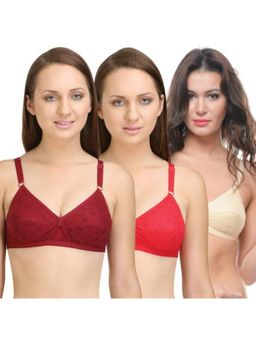 Bodycare - Perfect Coverage Bra In Maroon-Red-Skin Color - Pack Of 3