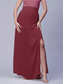 Moomaya - Solid Side Slit Ankle Length Magenta Skirt